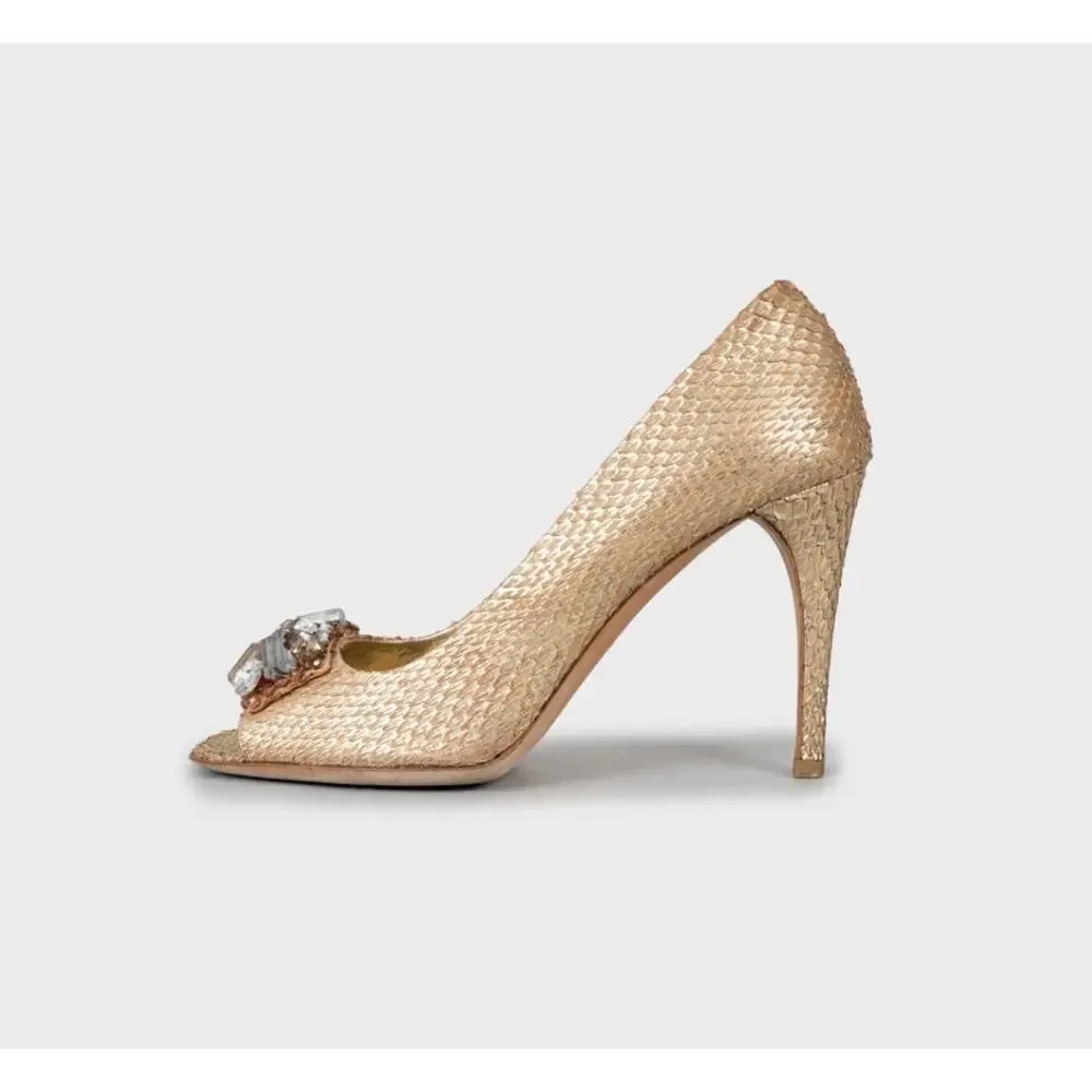 Prada Gold Snakeskin Wedge Sandals Sz. 39 - Picture 1 of 5